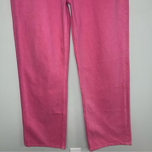 GREY LAB Jeans Women’s Size Large Pink Bright Denim Straight Wide Leg High Rise - Picture 7 of 14